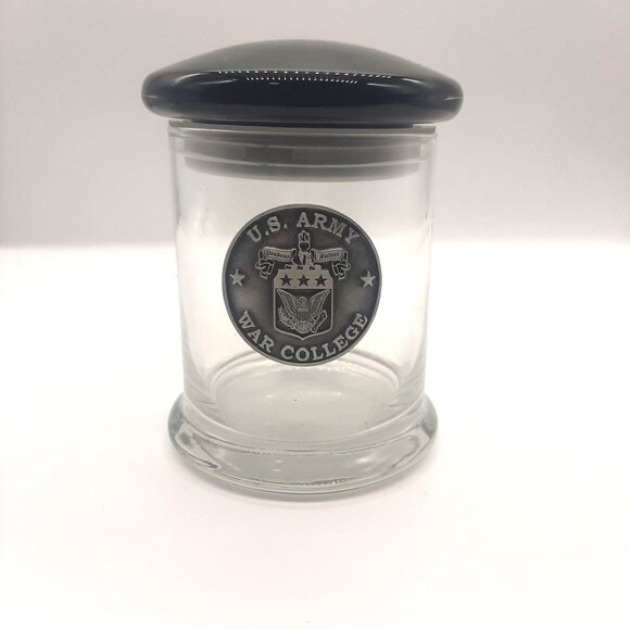 U.S. Army War College Glass Jar canister W/ Lid - Picture 1 of 4